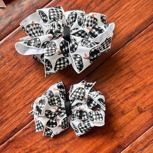 Double Stack Hair Bow BuggaBooBows 6"bow and 5" bow Pumpkin Buffalo Check - Picture 3 of 3